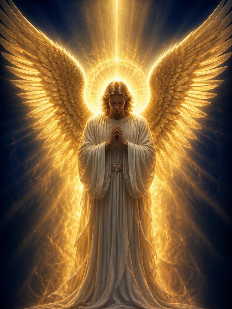 Anjo da guarda em luz dourada